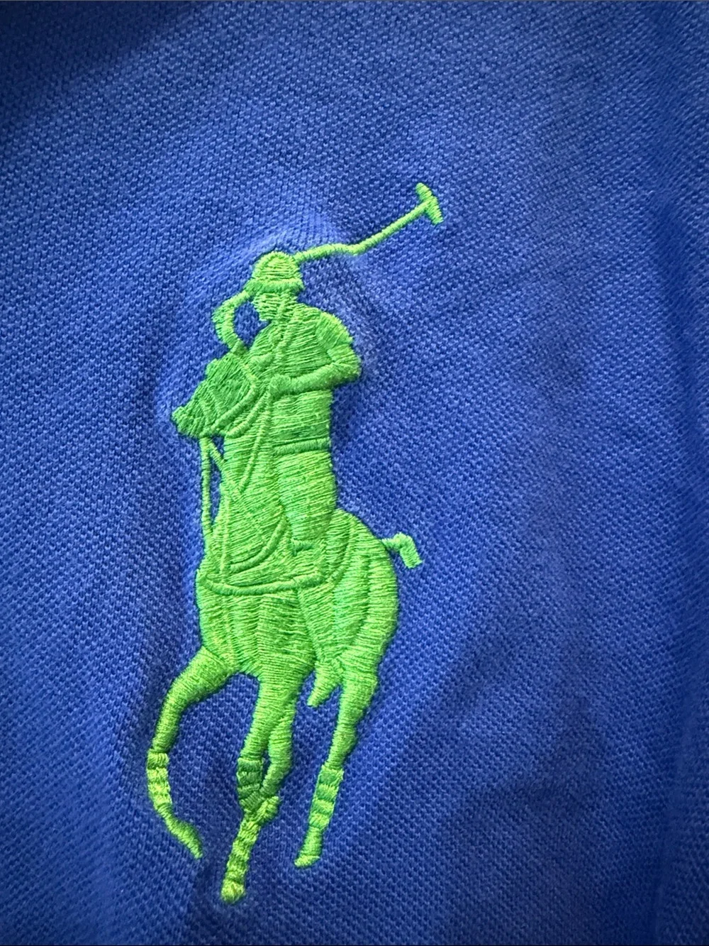 Polo Ralph Lauren Blue Polo with Green Logo and Yellow Placket size medium golf